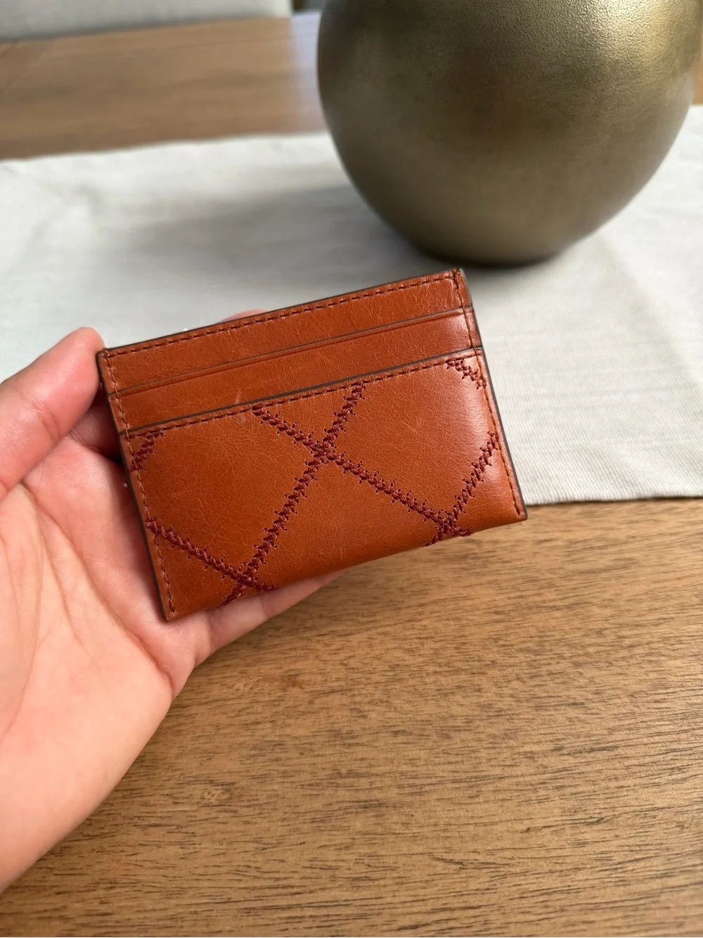 New tory burch Willa cardholder slim card case in dark whiskey